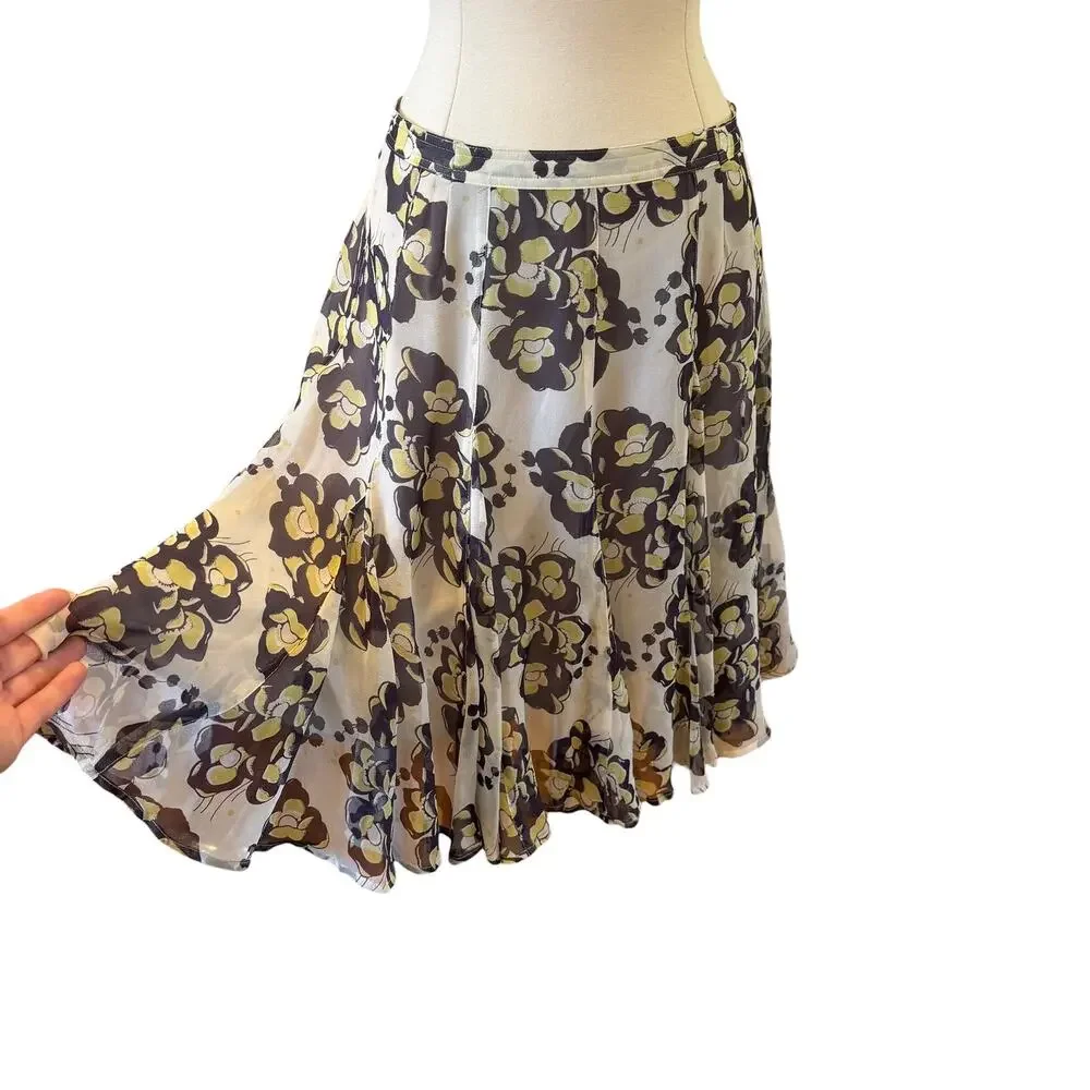 Vintage Y2K Club Monaco 100% Silk Floral Bias Skirt Fairycore Size 4